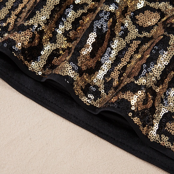 Leopard Print Sequin Mini Skirt - Picture 9 of 9